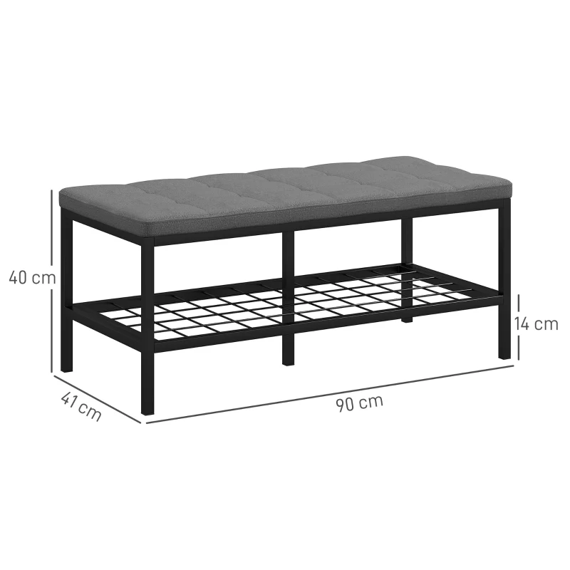 HOMCOM Shoe bench with padded cushion and storage shelf, entry bench for hallway, bedroom, 90x41x40cm, gray