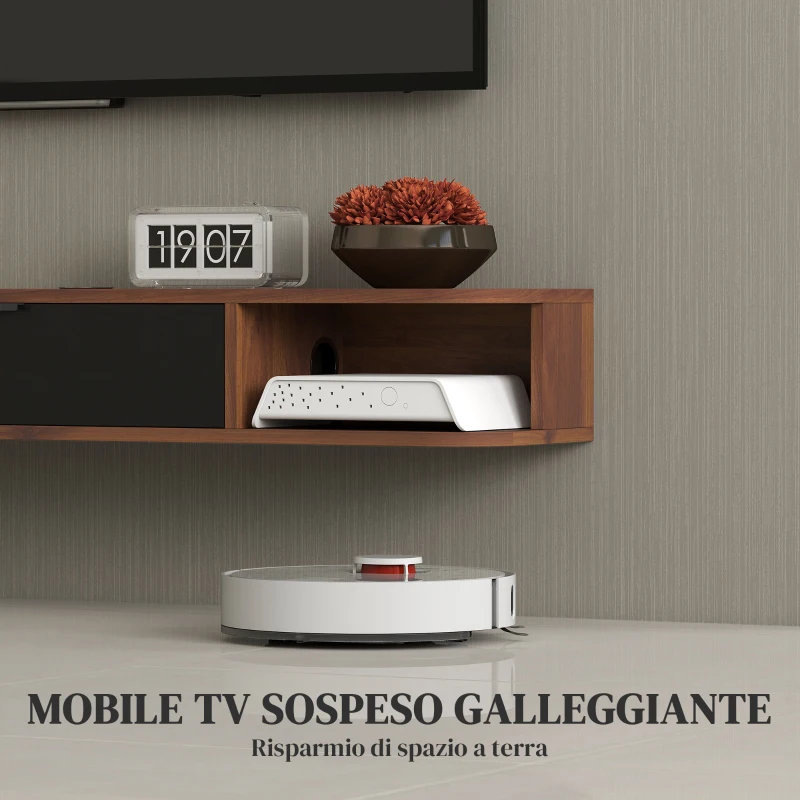 HOMCOM Mobile Porta TV fino 50" Sospeso con Cassetto, 2 Ripiani Aperti e Foro Passacavi, 120x24x16 cm, Noce