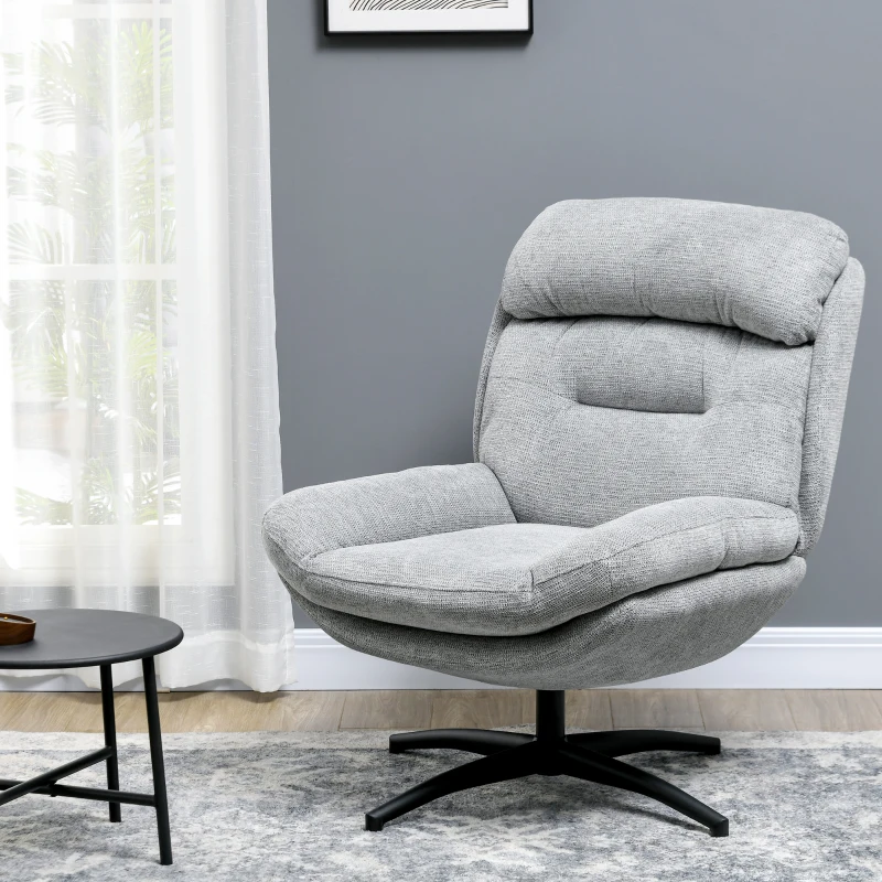 HOMCOM Swivel Chair, 360-Degree Rotation, Chenille Fabric, Integrated Armrests, Steel Legs, Gray, Black