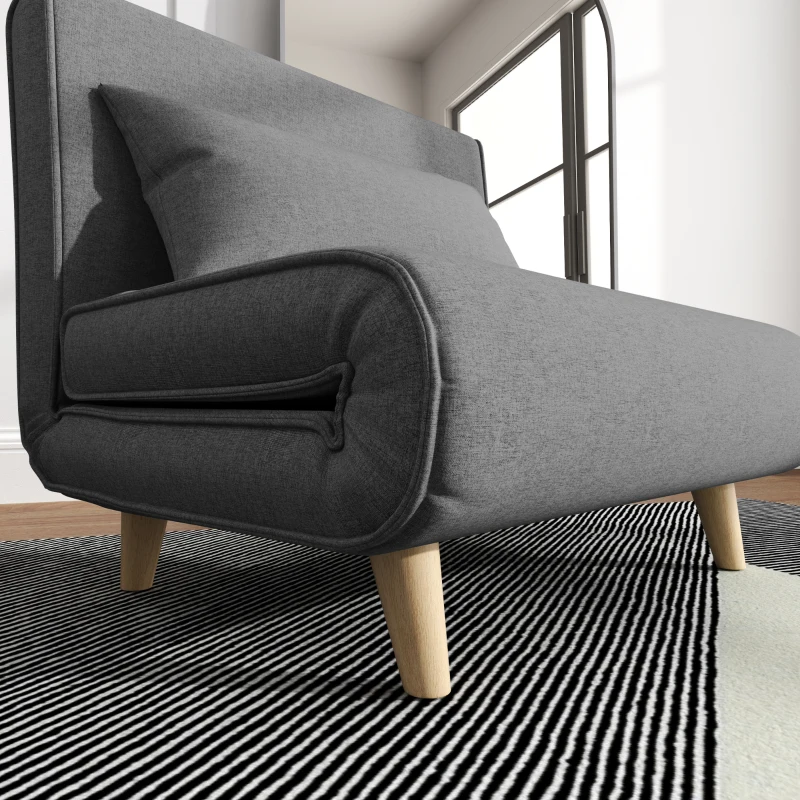 HOMCOM Einzelsofa Schlafsofa Sofabett Klappsofa verstellbar Rückenlehne Liege nordisch skandinavisch 25D Schaumstoff Haus Leinenimitat Kautschukholz Grau 94 x 78 x 80 cm