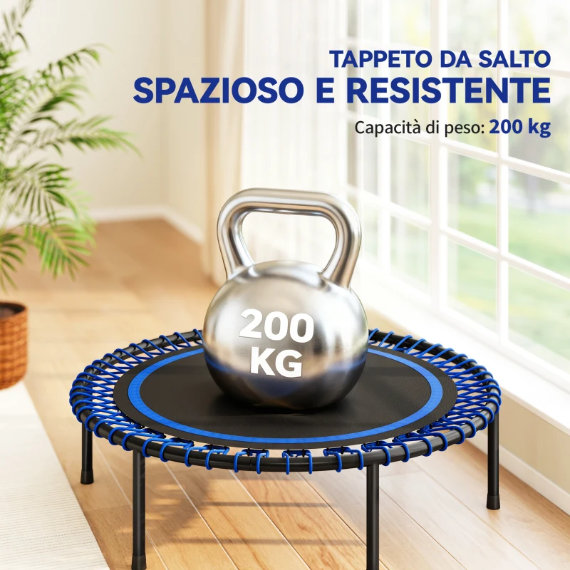 SPORTNOW Trampolino Elastico Fitness a 36 Corde in Acciaio e PP, Ø114x31 cm, Blu