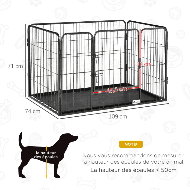 PawHut Enclos parc pour chien 4 panneaux en métal grillagé avec Porte Verrouillable, dim. 109L x 74l x 71H cm
