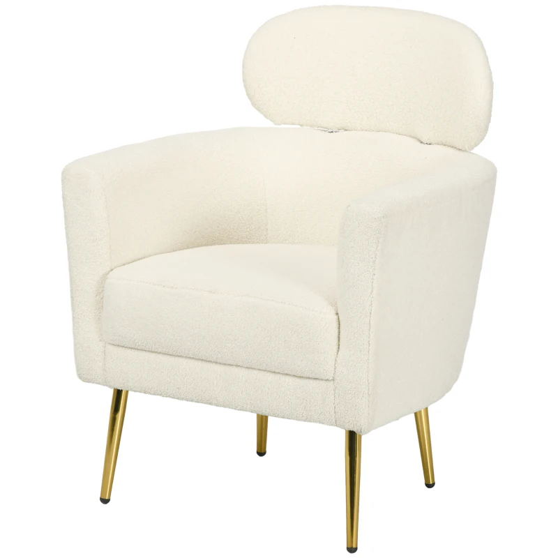 HOMCOM Lounge chair with removable headrest, teddy plush tub chair, metal legs, 71 x 65 x 90 cm, cream