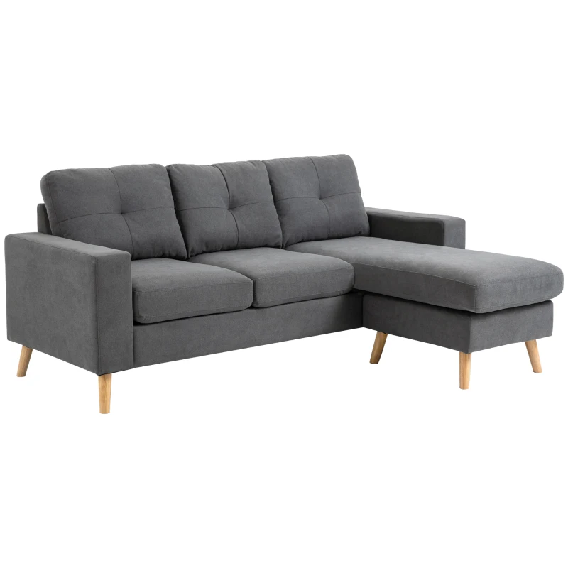 HOMCOM Scandi-style corner sofa, button-tufted, solid wood, linen-look, gray