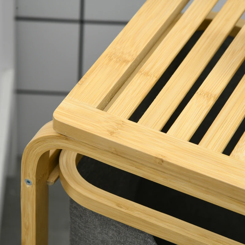 HOMCOM Bamboo laundry basket storage bin laundry hamper with 3 baskets - 49l x 33P x 70H cm gray