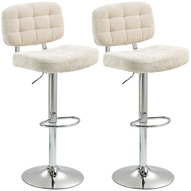 HOMCOM Set of 2 bar stools with backrest, height adjustable with footrest, steel frame, 120 Kg capacity, beige