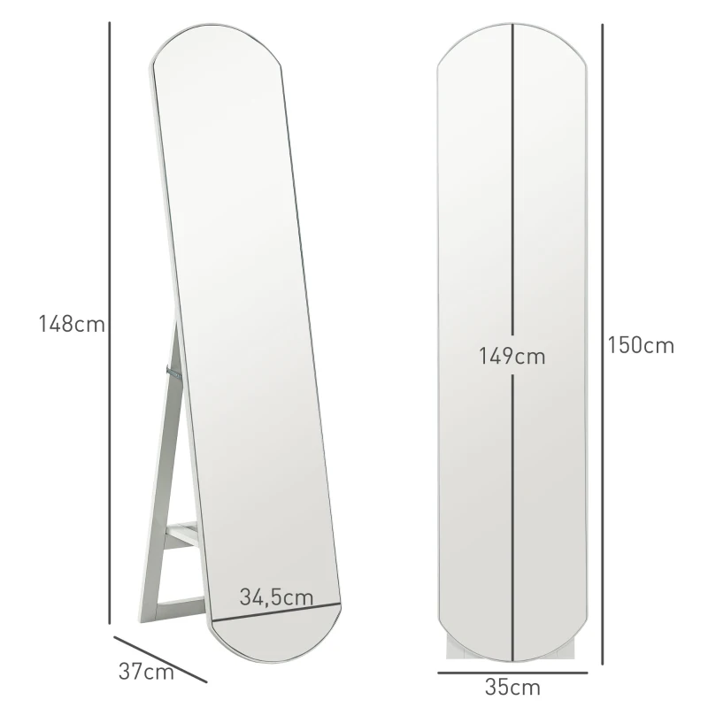 HOMCOM Arched full-length mirror 35 x 150 cm with shelf, wall-mount or freestanding for bathroom, bedroom, white