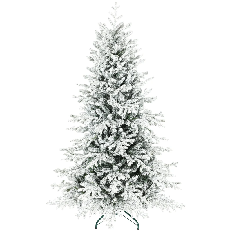 HOMCOM 180 cm Snow-Flocked Artificial Christmas Tree, Christmas Tree with 1,815 Branches, Foldable Metal Stand, Green