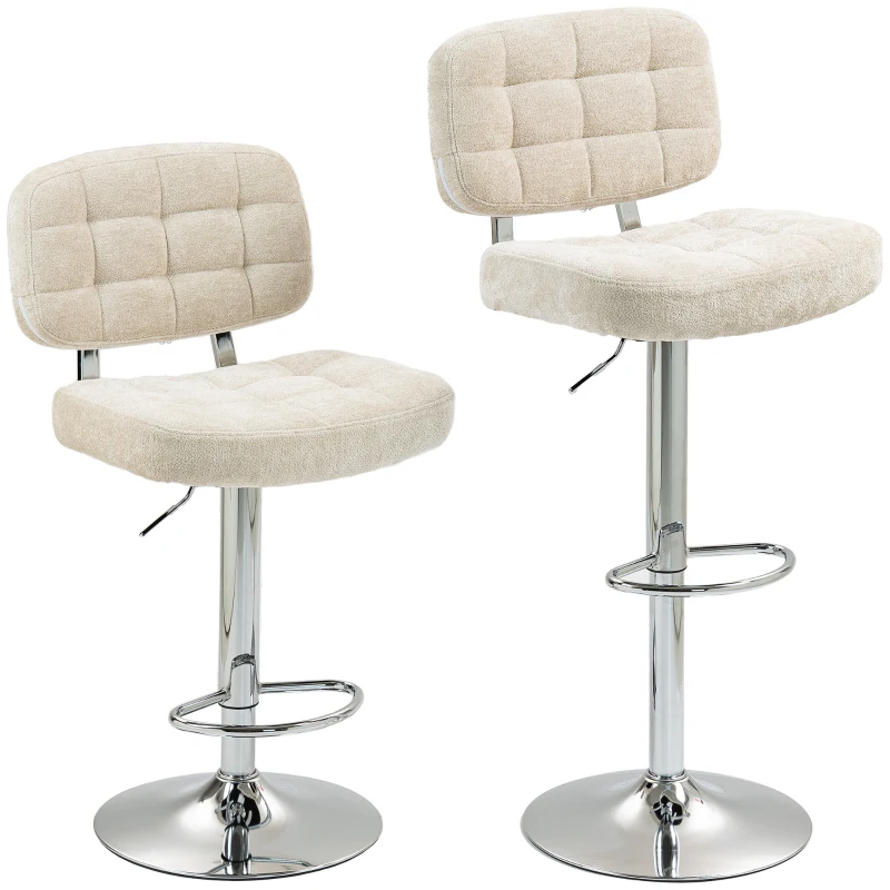HOMCOM Set of 2 bar stools with backrest, height adjustable with footrest, steel frame, 120 Kg capacity, beige