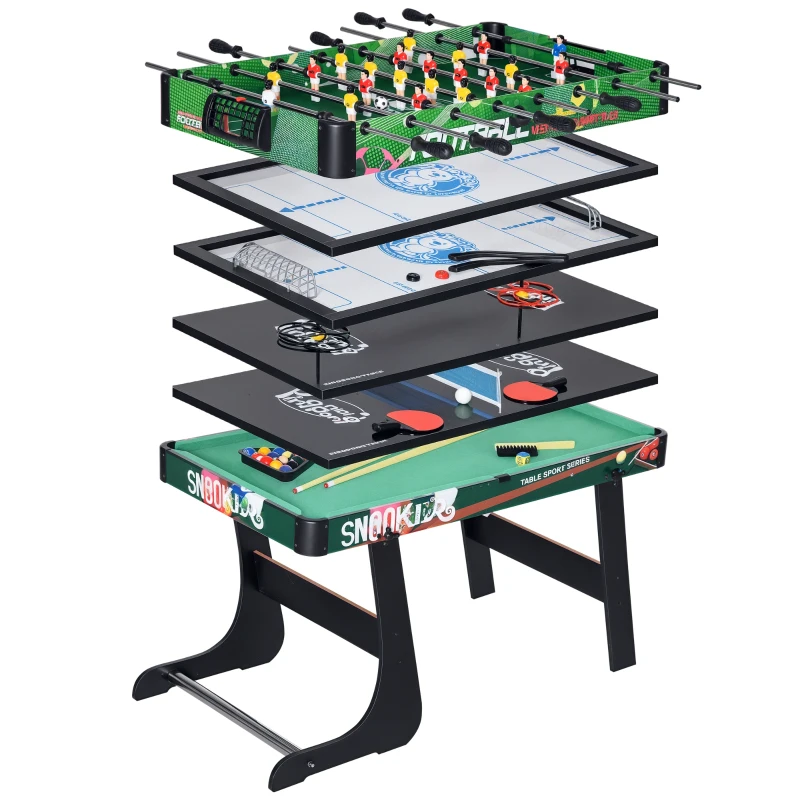 HOMCOM Mesa Multijuegos para Niños de +7 Años 6 en 1 Plegable Billar Futbolín Ping-Pong 118x104x71 cm Multicolor