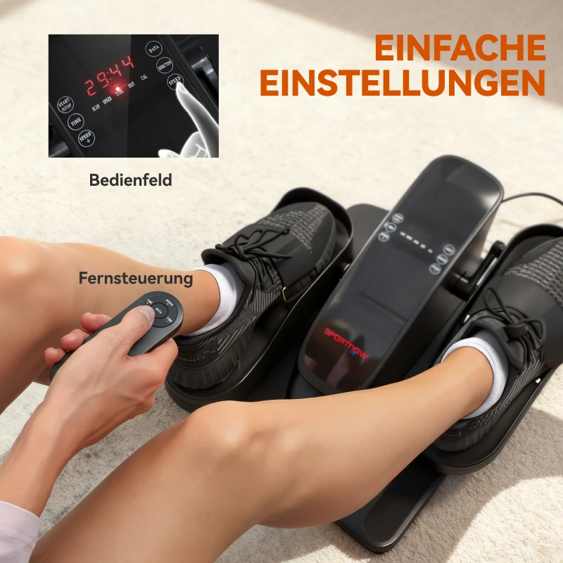 SPORTNOW Mini-Pedaltrainer, 12 Geschwindigkeiten, LED-Display, Fernbedienung, rutschfest, tragbar, Metall, Kunststoff, Schwarz