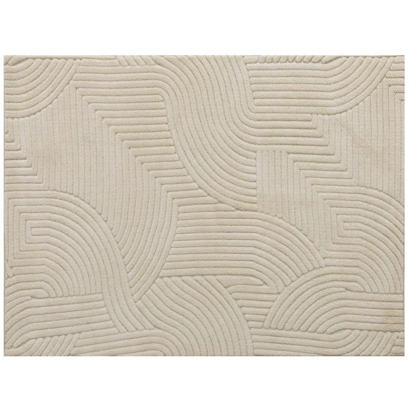 HOMCOM Living Room Rug 230 x 160 cm, thick pile geometric rug, plush and non-slip, cream