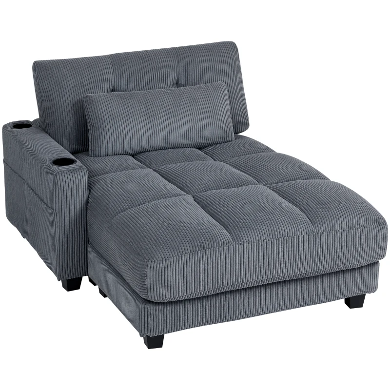 HOMCOM Sofa bed with cushion, foam, convertible to bed, cup holder, gray