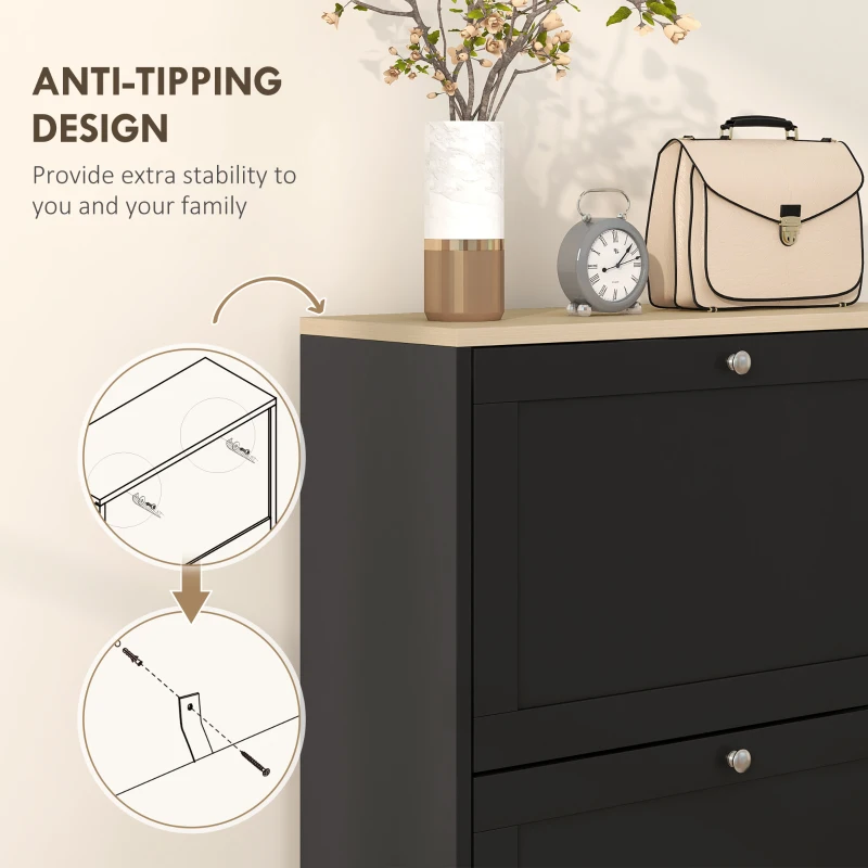 HOMCOM Modern Compact Three-Drawer Shoe Storage Cabinet - Black