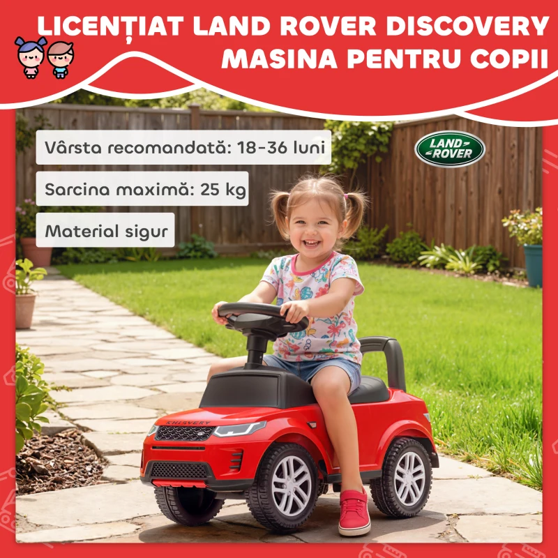 AIYAPLAY Mașinuță pentru Copii cu Licență Land Rover cu Claxon și Spațiu de Depozitare, 65,5x28x42 cm, Roșu