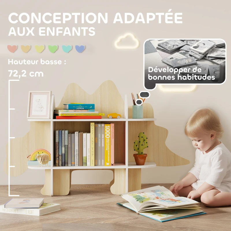 AIYAPLAY Bibliothèque enfant meuble de rangement pour jouets et livres 6 compartiments 120x28x72,2cm bois naturel