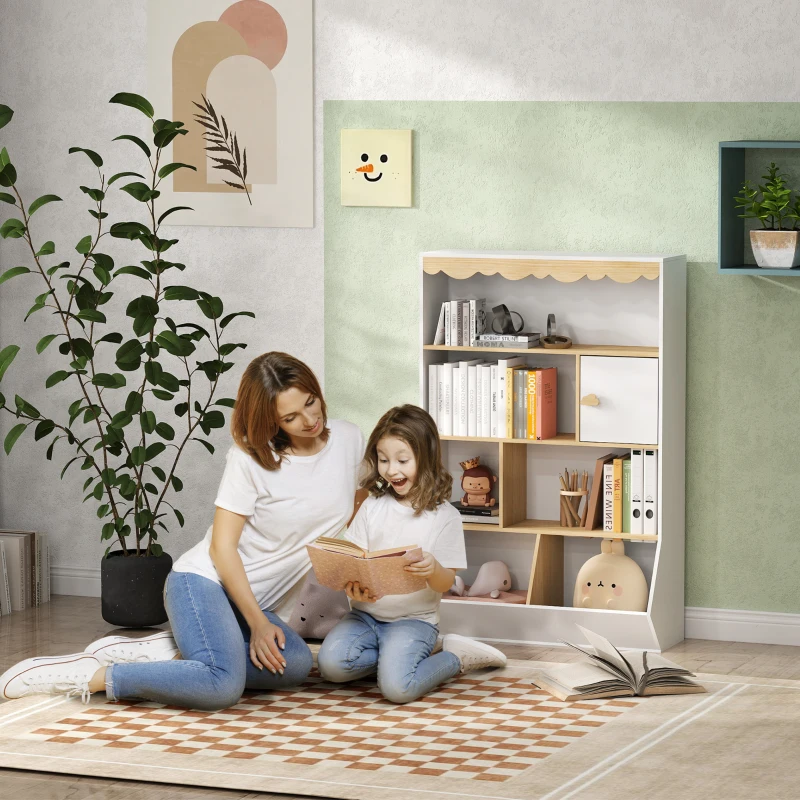 AIYAPLAY Children's bookshelf storage kids book storage toy storage unit with 4 shelves, 2 cubbies and cupboard