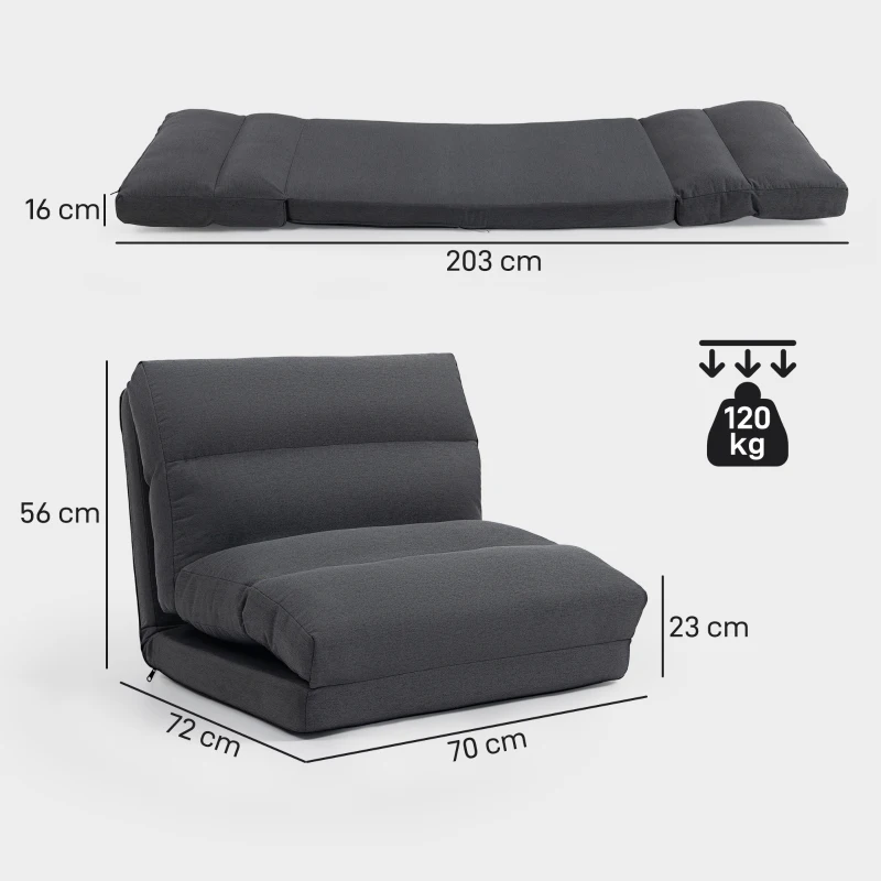 HOMCOM Puf con función de cama, respaldo inclinable, plegable, hasta 120 kg, 70 x 72 x 56 cm, Gris oscuro