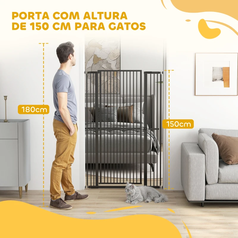 PawHut Barreira para Cães Extra Alta com Largura Ajustável 77-104 cm Barreira de Segurança para Cães e Gatos com 2 Extensões Preto