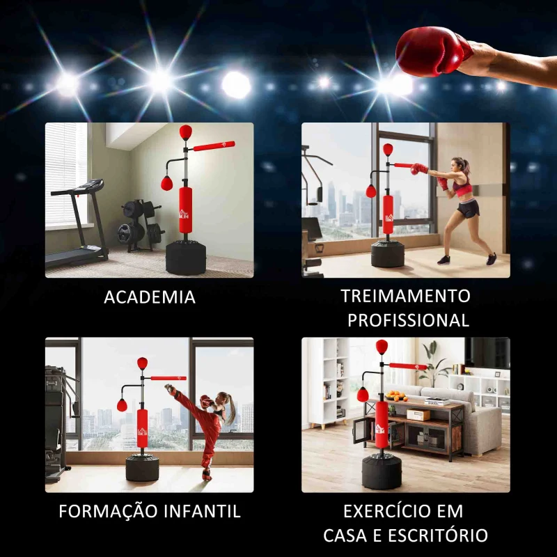 HOMCOM Punching Ball de Boxe com Altura Ajustável com 2 Bolas de Velocidade Barra Giratória 360° 88x50x160-230 cm Vermelho e Preto