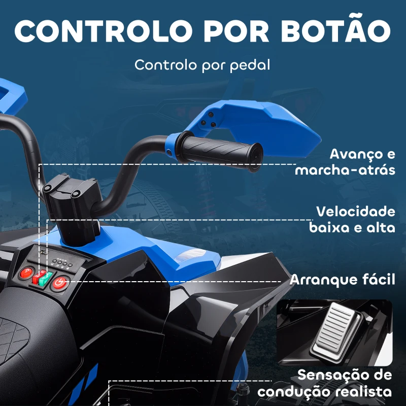 AIYAPLAY Quadricilo Elétrico para Crianças 24V com 2 Lugares 2 Motores Velocidade até 6,5 km/h Faróis Buzina Música e USB 109x68,5x76 cm Azul