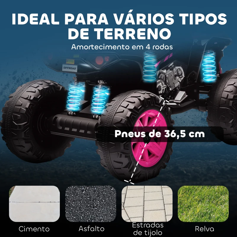 AIYAPLAY Quadricilo Elétrico para Crianças 24V com 2 Lugares 2 Motores Velocidade até 6,5 km/h Faróis Buzina Música e USB 109x68,5x76 cm Rosa