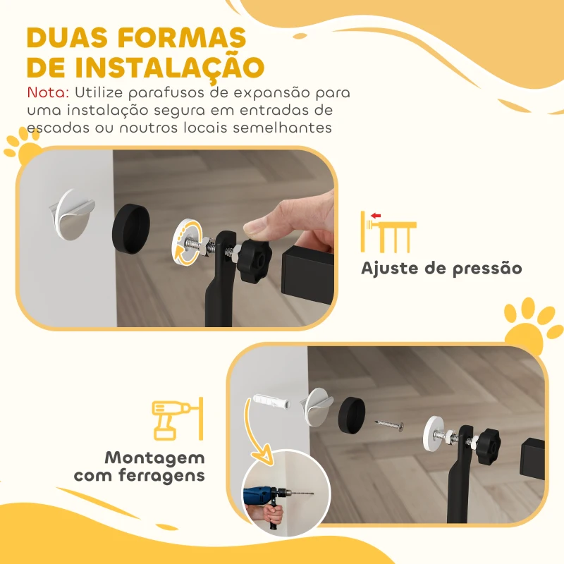 PawHut Barreira para Cães Extra Alta com Largura Ajustável 77-104 cm Barreira de Segurança para Cães e Gatos com 2 Extensões Preto