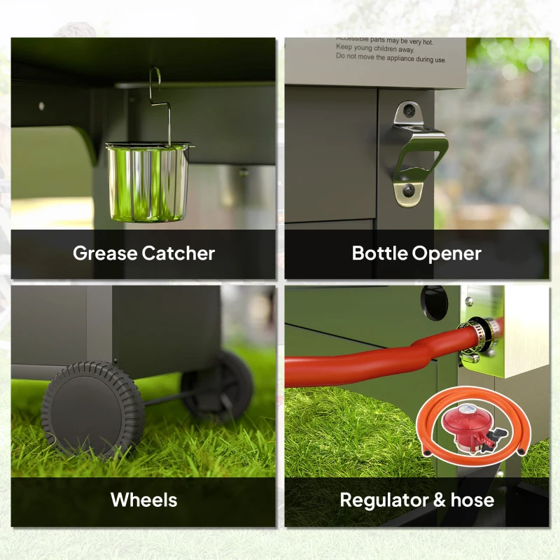 Outsunny 7.5kW Three-Burner Gas BBQ Grill, with See-Through Lid - Black