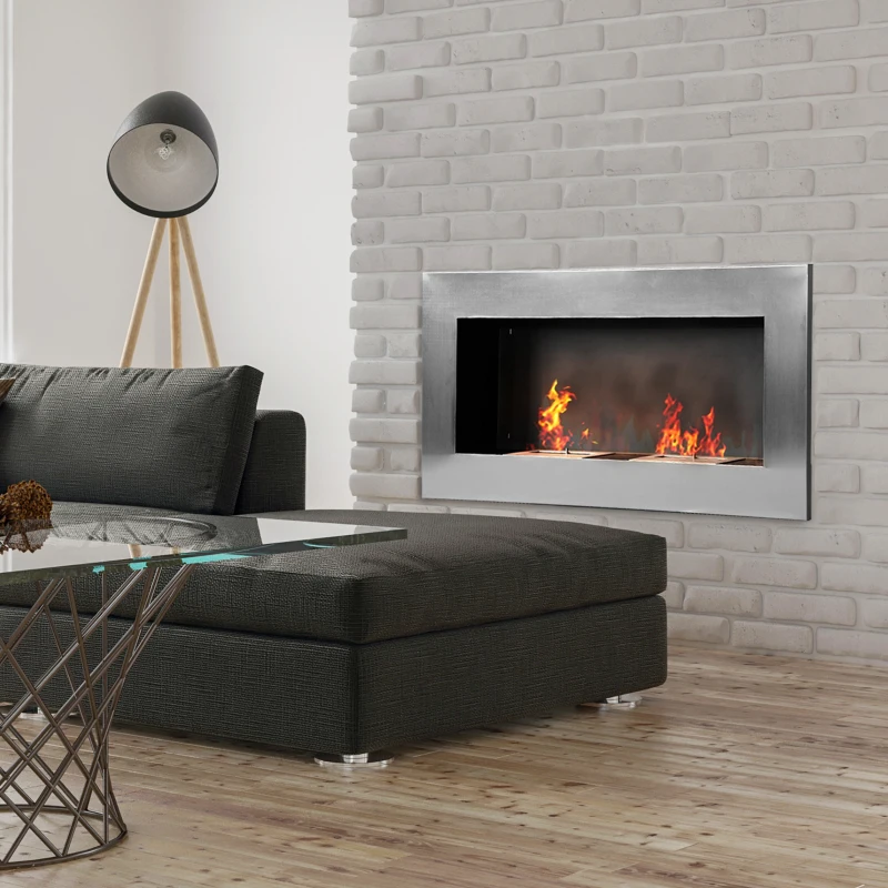 HOMCOM Wall-Recessed Bioethanol Fireplace Burner 2 x 0,9 L, approx. 3 h burn time 110L x 14l x 54H cm Coverage 25-30 m² Stainless steel