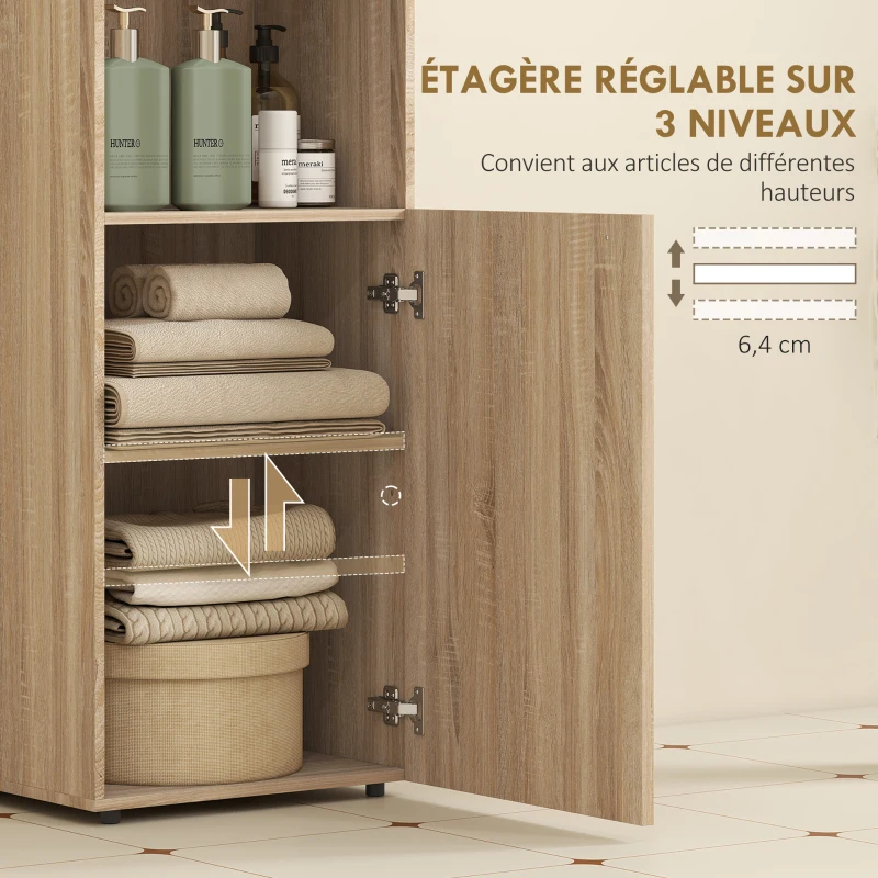 HOMCOM Meuble salle de bain, meuble de rangement étroit 4 niveaux, placard, compartiment ouvert, 40 x 31 x 104 cm, chêne jaune