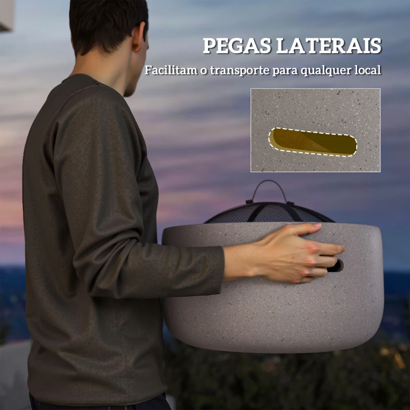 Outsunny Brasero Exterior Redondo Brasero para Jardim com Atizador Protetor de Faíscas e Grade Ø45x34 cm Cinzento