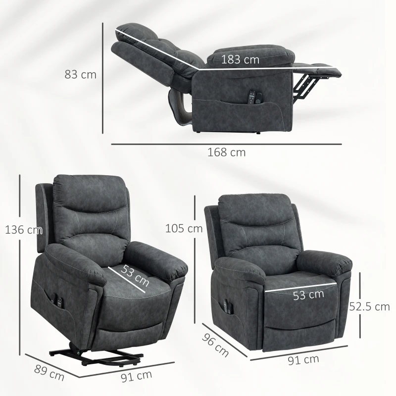 HOMCOM Power Lift Recliner Chair with Vibration Massage, Heat, USB - Grey