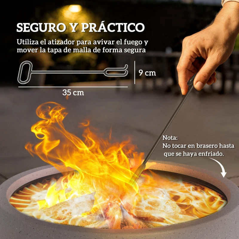 Outsunny Brasero Exterior Redondo de Metal para Madera con Atizador Pantalla Antichispas Rejilla y Manija Ø45x34 cm Gris