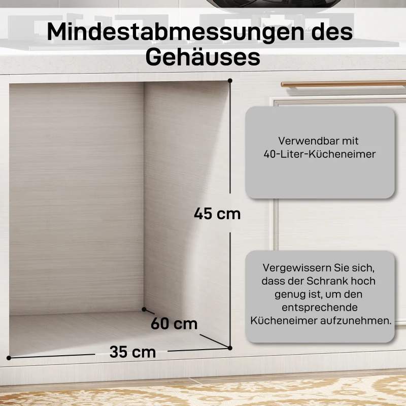 HOMCOM Ausziehbarer Mülleimer, 2 x 20 L, entnehmbare Behälter, Kunststoff, Metall, Grau