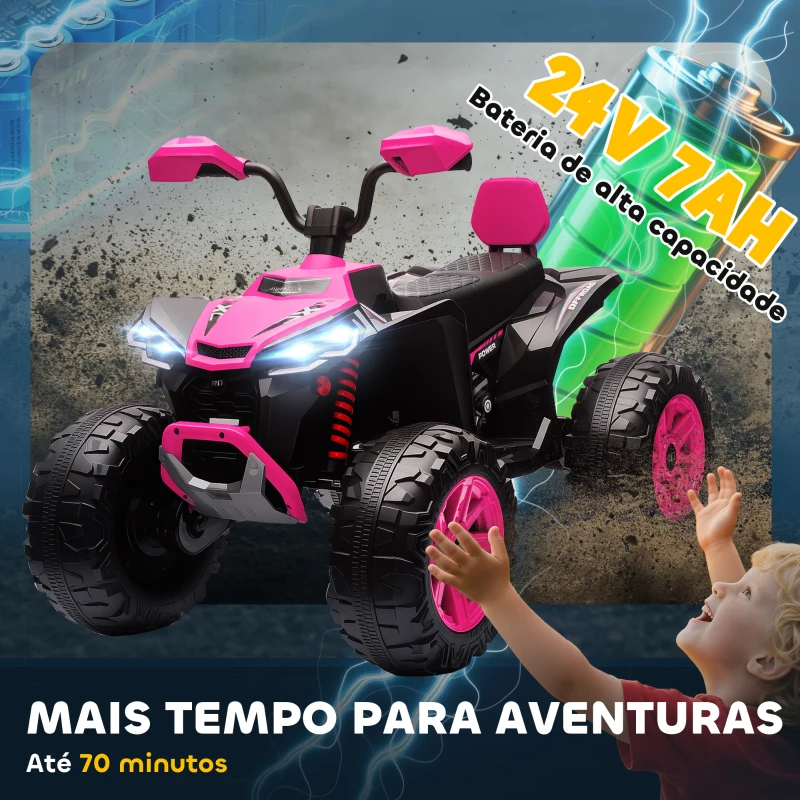 AIYAPLAY Quadricilo Elétrico para Crianças 24V com 2 Lugares 2 Motores Velocidade até 6,5 km/h Faróis Buzina Música e USB 109x68,5x76 cm Rosa