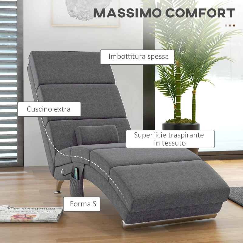 HOMCOM Poltrona Massaggiante con 8 Punti Vibranti e Riscaldamento, 5 Modalità, Timer e Telecomando, Grigio