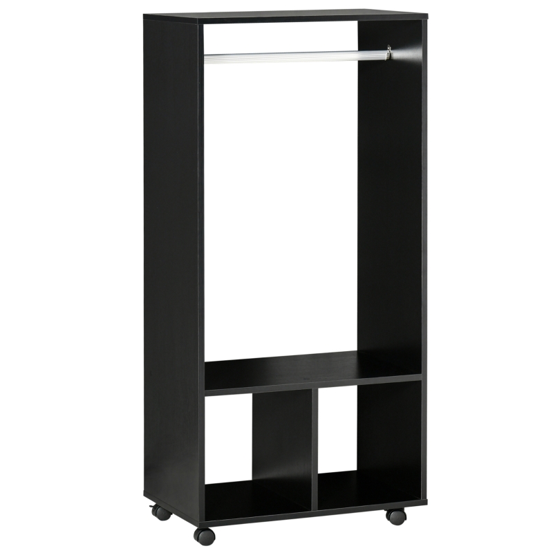 HOMCOM Kleiderschrank Garderobe,60 cm x 40 cm x 128 cm, 1 Kleiderstange, 2 Regale, Schwarz
