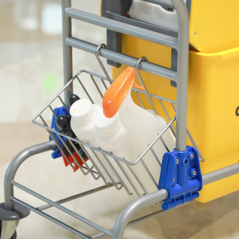 HOMCOM Mopping cart professional cleaning cart jaw-press bucket 26 L + storage baskets yellow