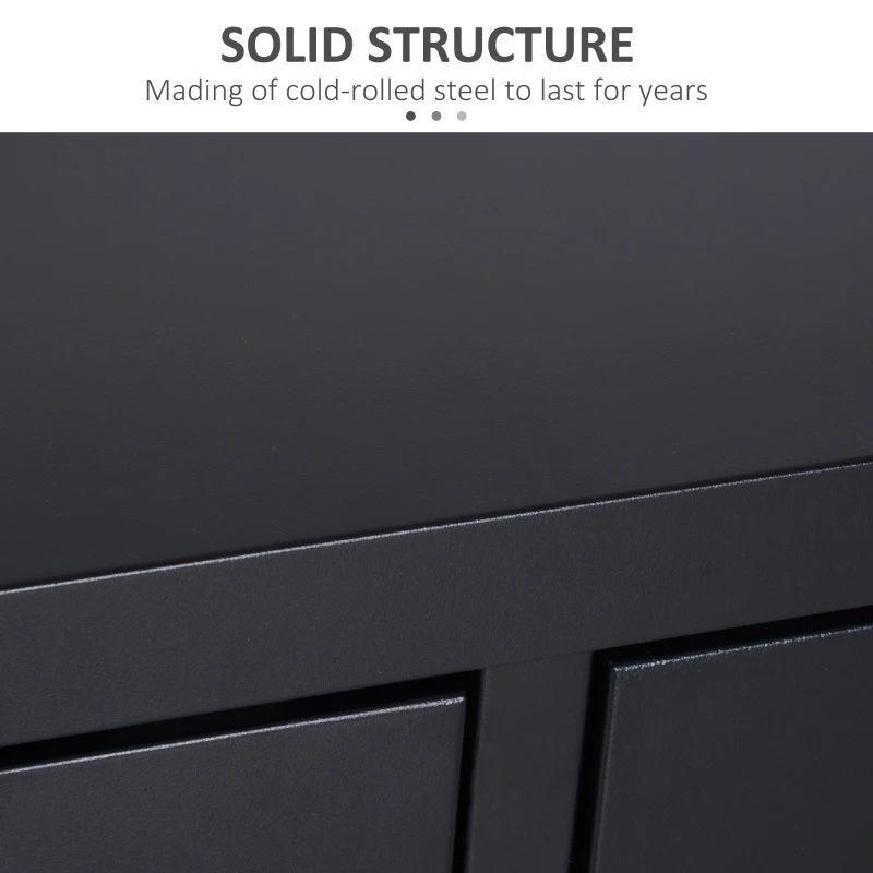 HOMCOM Industrial TV Cabinet Stand Media Center Steel Shelf Doors Storage System Black