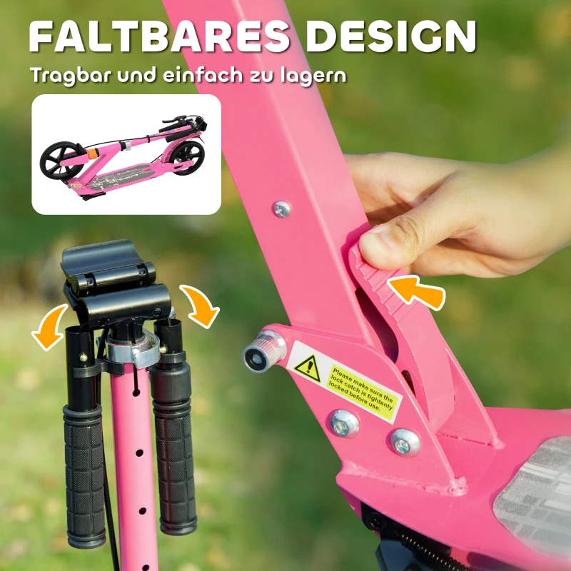 AIYAPLAY Roller Kinder Scooter mit verstellbaren Griffen klappbarer Kinderroller für Kinder 6-12 Jahre 94 x 36 x 88-103 cm Rosa