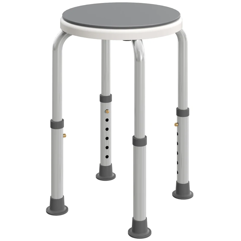 HOMCOM 360° Swivel Shower Chair, Height Adjustable Aluminium Shower Stool with Non-Slip Feet for Disabled, Elderly, Grey