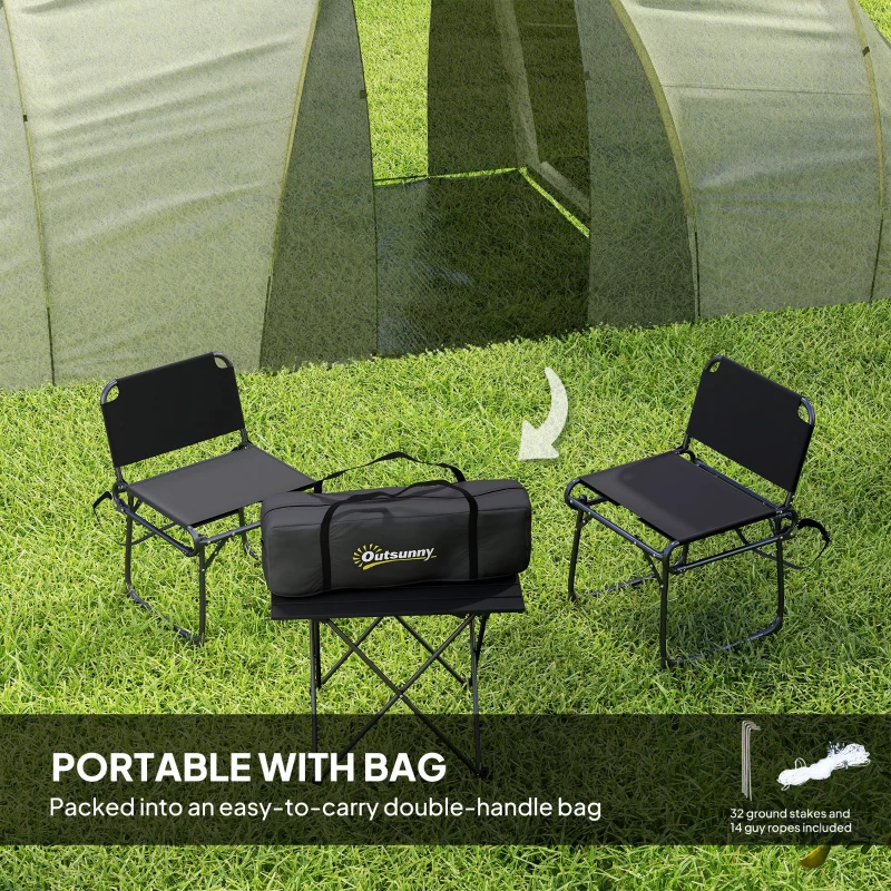 Outsunny Four-Man Tunnel Tent, with Two Bedrooms and Living Room - Grey/Yellow