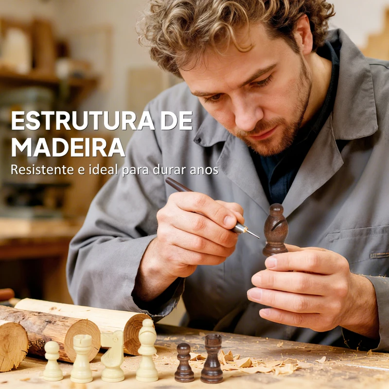 SPORTNOW Jogo de Xadrez e Damas em Madeira com Tabuleiro Dobrável Peças de Pinho e Compartimentos de Armazenamento 38,5x38,5x2,8 cm Madeira e Branco