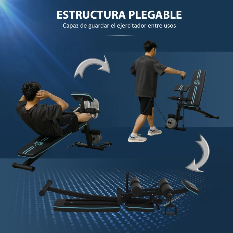 HOMCOM Banco de Musculación Plegable con Respaldo Regulable Extensión de Pierna Cojín de Predicador Banda 160x54x106 cm Negro