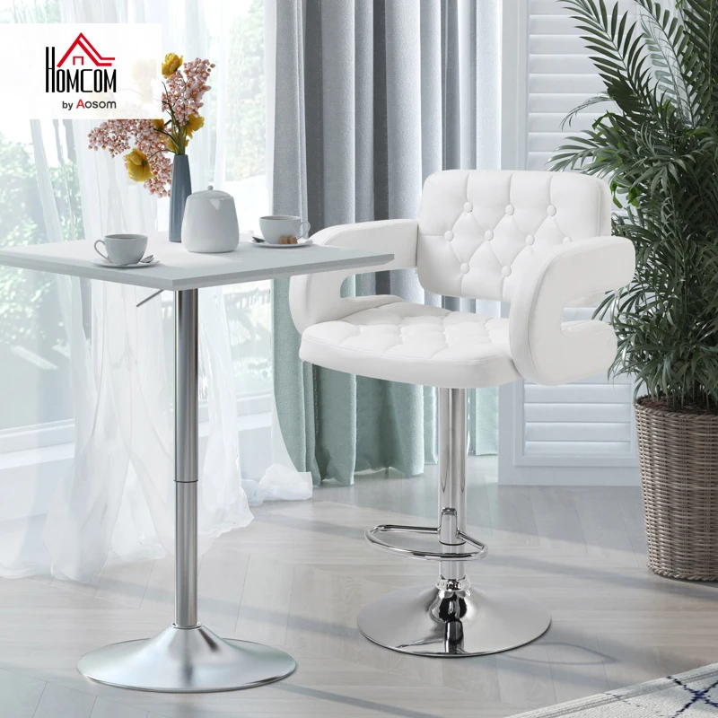 HOMCOM PU Leather Bar Stool W/Chrome Metal Base-White