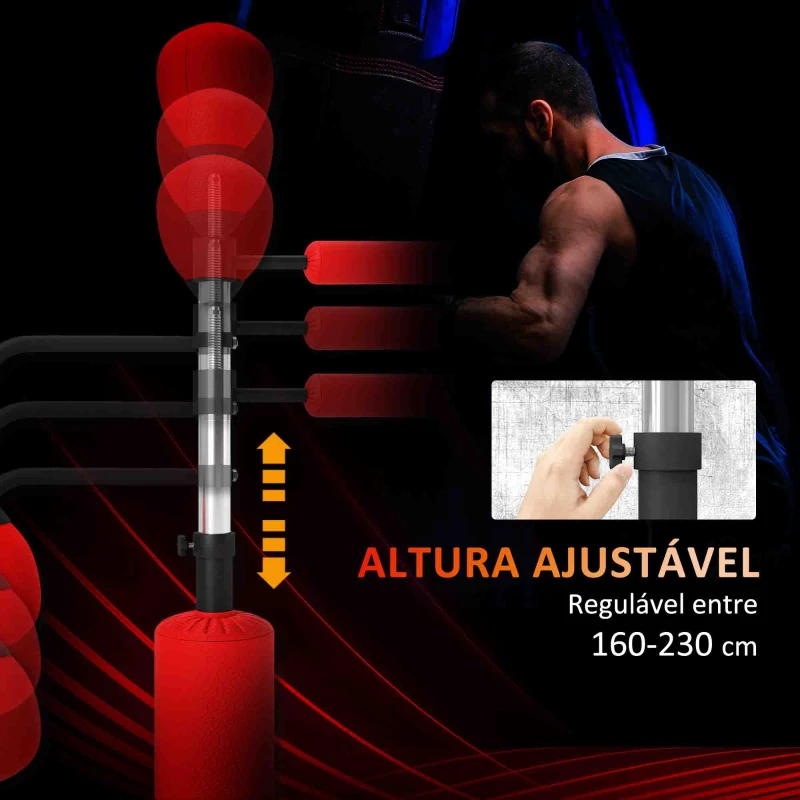 HOMCOM Punching Ball de Boxe com Altura Ajustável com 2 Bolas de Velocidade Barra Giratória 360° 88x50x160-230 cm Vermelho e Preto
