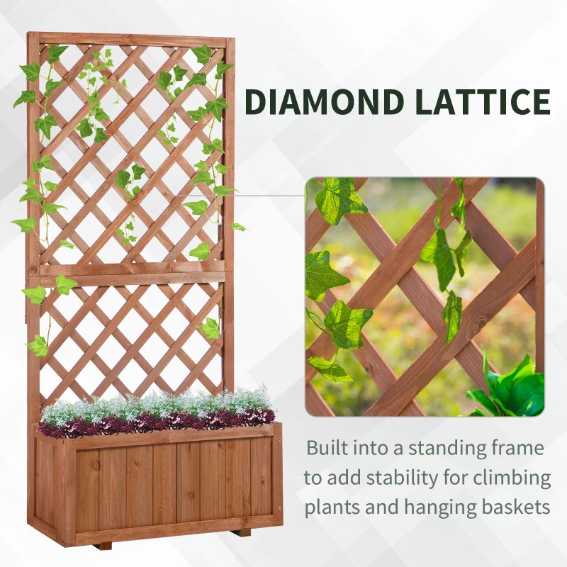 Outsunny Raised Garden Bed, Wooden Planter Box with Trellis for Climbing Plants Flowers, 72.5 x 31.5 x 150cm, Natural