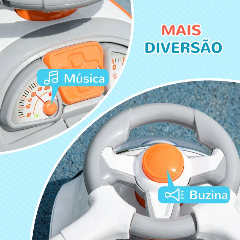 AIYAPLAY Carro Andador para Crianças 12-36 Meses com Espaço de Armazenamento Design de Robot com Olhos Luminosos Música Buzina 89x44,5x84 cm Branco