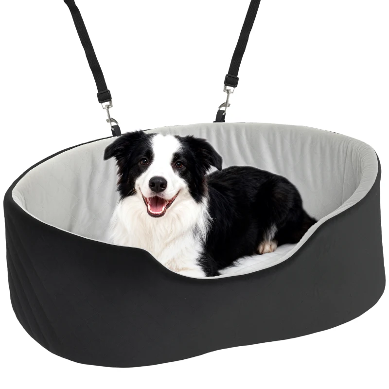PawHut Assento de Carro para Cães Pequenos e Médios até 15 kg com Capa Removível e Lavável Cinto de Segurança e Base Antiderrapante 77x43x28 cm Preto