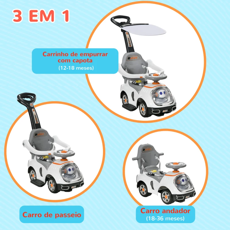 AIYAPLAY Carro Andador para Crianças 12-36 Meses com Espaço de Armazenamento Design de Robot com Olhos Luminosos Música Buzina 89x44,5x84 cm Branco
